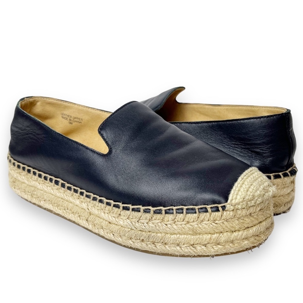 Talbots navy leather espadrilles 5 platform flats slip-on shoes coastal beachy